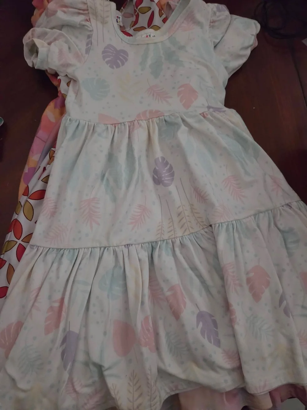 Dot Dot Smile Pastel Leaf Print Tiered Dress - Pink & Lavender